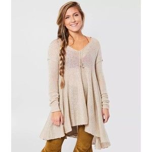 Free People Dancing in the Forest Sweater Tunic Small Oat Beige Women's New